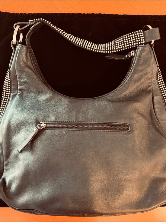 Black Leather Shoulder Bag with Swarovski Crystal-Trim Strap main image 4